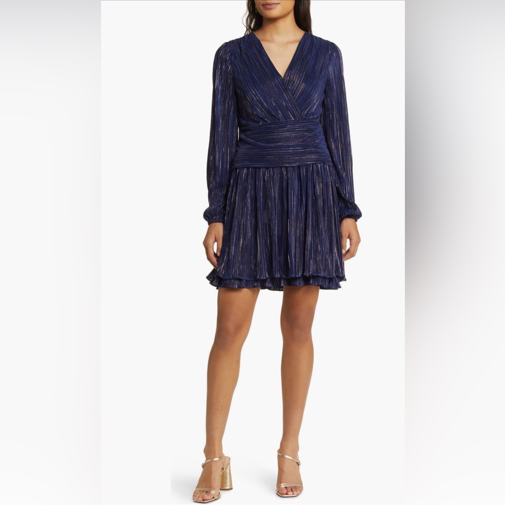 NWT Lilly Pulitzer Jessamie Dress Low Tide Navy GOLD Foil Printed Crinkle Sz 12